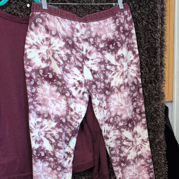 Lucky Brand Maroon Top and Pink Tie-dyed Pajama Set. - Picture 5 of 6